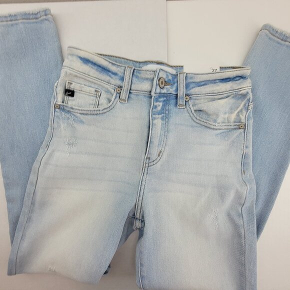 NEW Kancan Jeans Womens Size 7 Blue High Rise Ankle Distressed Light Wash NWT - Picture 1 of 14